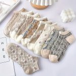 9 Pairs Floral Print Socks Retro Style Soft & Lightweight Low Cut Ankle Socks Women's Stockings & Hosiery