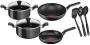 Tefal Supercook 9 Piece Non Stick Cookware Set Black