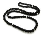 8MM 36" Wooden Bead Metal Joint Wood Ball Chain Necklace In Black silver-tone