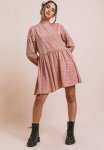 Printed Check Crepe Smock Dress - Warm Multi Check