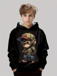 Cute Monkey With Schoolbag 3D Print Hoodies For Boys - Casual Graphic Design With Stretch Fabric For Comfortable Spring autumn W