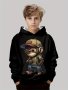 Cute Monkey With Schoolbag 3D Print Hoodies For Boys - Casual Graphic Design With Stretch Fabric For Comfortable Spring/autumn Wear