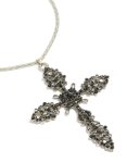 Silver Black Diamante Cross Pendant Necklace