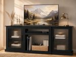 Wlive 70-INCH Farmhouse Tv Stand For 75 80 Inches Tv Tall Entertainment Center With Storage Cabinets Adjustable Shelves Cable Ma