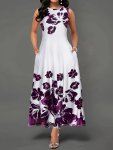 Floral Print Dual Pocket Tank Dress Casual Crew Neck Sleeveless Dress For Spring & Summer Women's Clothing