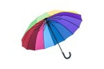 25" Rubber Hooked Handle Auto-open Rainbow Pattern Rain Umbrella