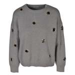 Eyelet Detail Knit Top - Grey L xl
