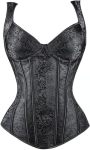 Adelce Women's Lace Up Gothic Jacquard Shoulder Straps Tank Overbust Shaper Corset Bustiers Top Black 6XL