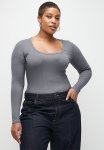 Cotton On Plus Staple Rib Scoop Neck Long Sleeve Top - Steel