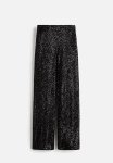 Sequined Trousers - Black Herringbone-patterned