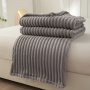 1pc Thickened Striped Plush Throw Blanket Soft And Skin-friendly Casual Sofa Blanket Shawl Blanket Multi-purpose Nap Blanket (Large Drawstring)