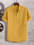 Men's Solid Short Sleeve Henley Shirt Casual And Chic Tops For Summer Leisurewear And Holiday Wear