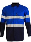 Pioneer Navy electrical Blue Hi-vis Shirt 100% Cotton Long Sleeve New