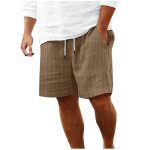 Summer Fashion Straight Leg Shorts For Men Striped Drawstring Elastic Waist Short Elastic Waist Vacation Beach Swim Pants Brown