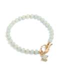 Goldair Gold Light Blue Beaded & Diamante Charm Stretch Bracelet