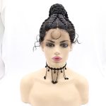 Xiweiya 1B Black Plait Braided Wig 100% Hand Made Braiding Wigs 8X Twist Dutch Black Braids High Ponytails Braids Wig With Baby