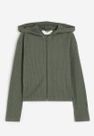 Ribbed Zip-through Hoodie - Green
