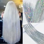 Synthetic Fairy Hair Tinsel Strands 22-INCH Glittering Hair Extensions For Christmas & Halloween Cosplay Parties Easy-to-install
