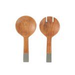 Wooden Server Spoon With Enamel Handle Grey Set Of 2