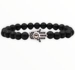 Black Matte Agate Stone Bracelet & Hematite Rings & Black Crown
