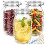 Alotpower 64 Oz Wide Mouth Mason Jars With Airtight Hinged Lids 3 Pack Half Gallon Glass Storage Jars For Pantry Organization Ca