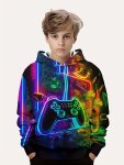 Fashion Colorful Gamepad Print Cute&cozy Hoodie For Kids Boys - Keep Him Warm And Stylish