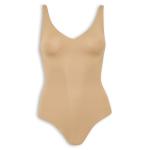 Beige Low V-neck Thong Bodysuit