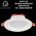 White LED Recessed Downlight Complete Set - 5W 98MM Diameter