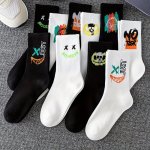 5 10 Pairs Of Men's Crew Socks Halloween Black And White Stockings Odor-proof High Socks Versatile Student Autumn And Winter Spo