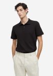 Slim Fit Waffled Polo Shirt - Black