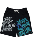 Graphic Print Drawstring Shorts - 10 11 Blue