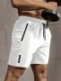 Men's Solid Shorts With Zipper Pockets Active Elastic Waist Drawstring Shorts For Summer Outdoor Fitness