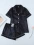 Elegant Fields 2PCS Satin Pajama Set Women Short Sleeve Notched Collar Top And Bowknot Shorts Sleepwear Home Clothes Two Pieces Set