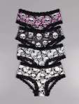 4PCS Gothic Skull Print Lace Trim Low Waist Briefs Soft & Comfy Stretchy Panties Women's Lingerie & Underwear