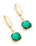 Goldair Gold Dark Green Diamante Square Huggie Earrings