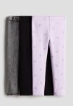 3-PACK Cotton Leggings - Grey Black Purple
