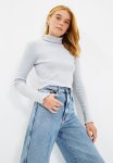 Turtleneck Crop Sweater Knitted Blouse - Grey