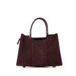 Suede Top Handle Satchel With Metal Frame -red