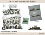 Kids Duvet Set Vintage Train Blue And Green Block