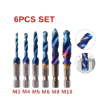 6PCS Titanium Plated Hex Shank Hss Screw Thread Metric Tap Drill Bits