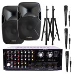 Omega. Karaoke & Pa System Bundle 800W With 2 Speakers 2 Stands Amplifier & 3 Microphones
