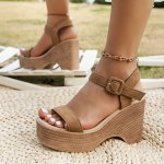 Women's Wedge Heeled Sandals Casual Open Toe Platform Shoes Comfortable Ankle Strap Sandals