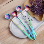 4PCS Flowers Shaped Coffee Scoops Stainless Steel Rainbow Long Handle Stirring Spoon Tableware Coffee Dessert Tool For Restauran