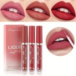 3PCS SET Lip Gloss Lip Glaze Velvet Mist Matte Lipstick Easy To Color Non-fading Non-stick Cup Lip Gloss Set