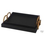 Black Shagreen Tray With Bamboo Handles