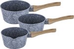 3-PIECE Marble Coating Sauce Pan Set - Light Wood Pan Set 1.6 L Capacity