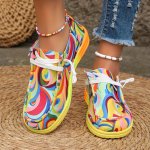 Women's Abstract Color Canvas Shoes Casual Lace Up Outdoor Shoes Lightweight Low Top Shoes