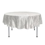 Your Chair Covers - 90 Inch Round Crinkle Taffeta Tablecloth - White Crushed Shiny Dining Table Cloth For Wedding Party Birthday