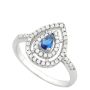 Sapphire 0.30 Ct Created & 53PCS Created Diamonds 925 Sterling Silver Ring