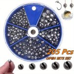 100 205PCS Premium Lead Sinkers With Convenient Storage Box - 5 Round Sizes For Accurate Casting And Deep Water Fishing